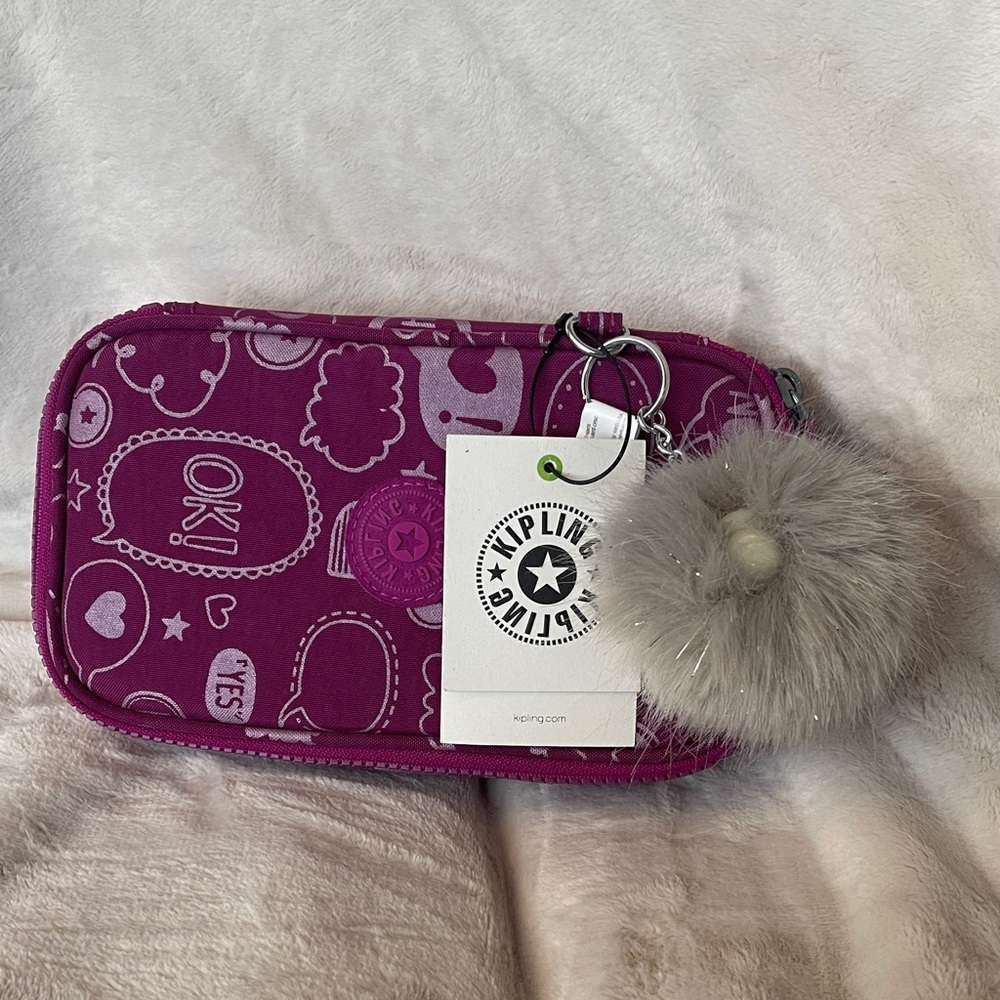 Kipling Fun Purple 50 Pens Case with Fluffy Charm